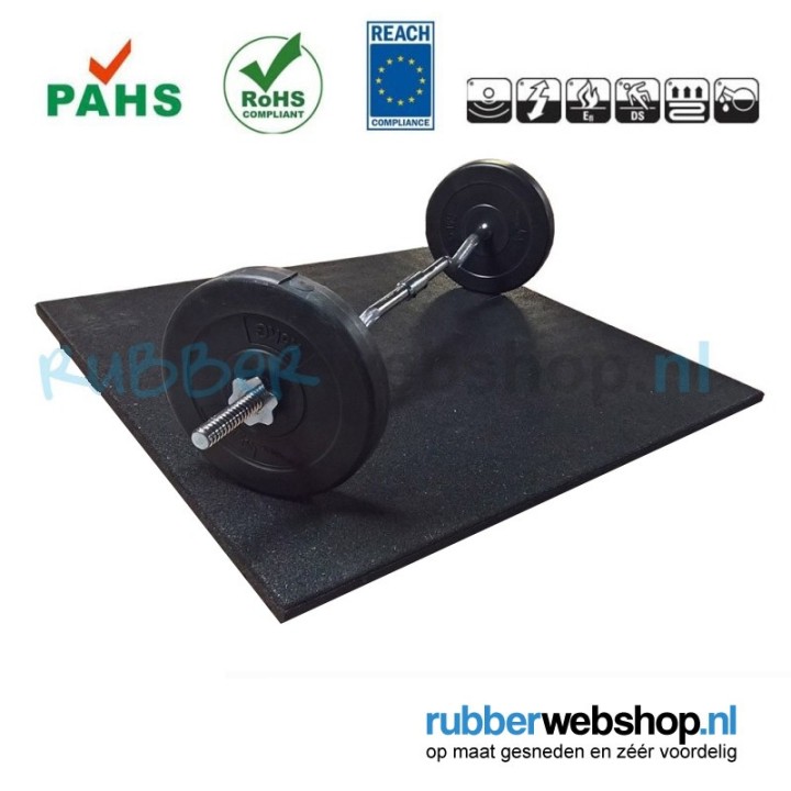 Sportvloer rubber tegel ZWART - fijne korrel 100x100cm 2cm dik