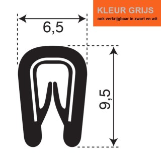 PVC Kantafwerkprofiel (klemprofiel) Grijs breedte 6,5mm hoogte 9,5mm klembereik 0,5-2mm