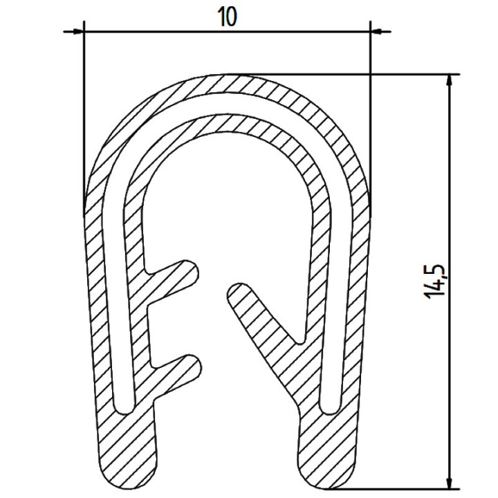 Siliconen klemprofiel zwart FDA keurmerk 10 x 14,5 mm klembereik 3-4 mm