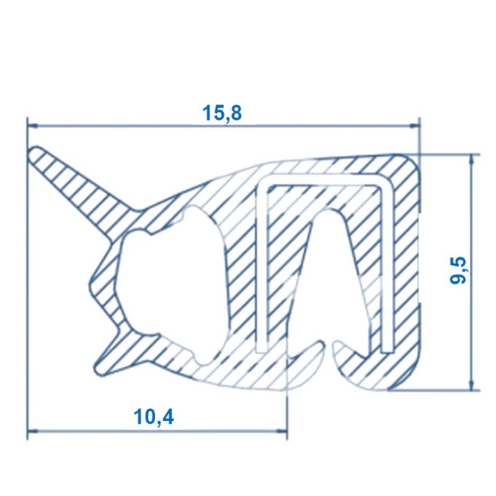 Siliconen klemprofiel blauw met kraal FDA keurmerk 15,8 x 9,5 mm klembereik 2,0 - 2,5 mm
