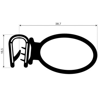 PVC Klemprofiel met rubber kraal aan de zijkant 16.5x38.7mm klembereik 3mm