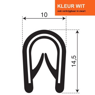 PVC Kantafwerkprofiel (klemprofiel) Wit breedte 10mm hoogte 14,5mm klembereik 2,5-4mm