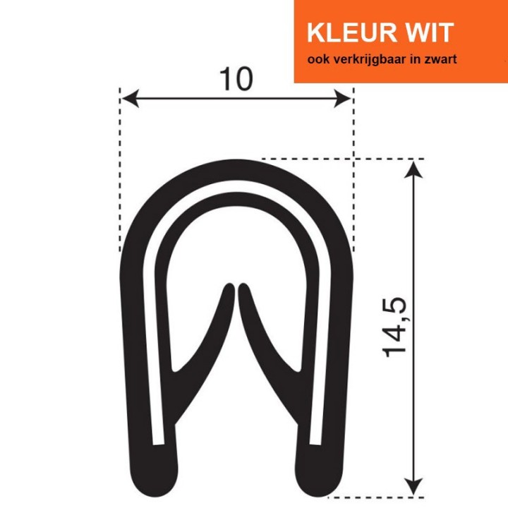 PVC Kantafwerkprofiel (klemprofiel) Wit breedte 10mm hoogte 14,5mm klembereik 2,5-4mm