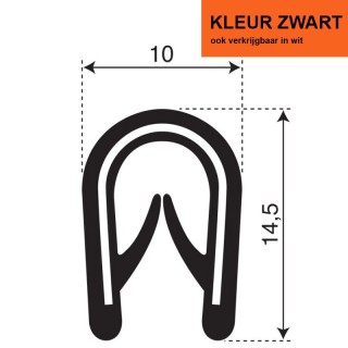 PVC Kantafwerkprofiel (klemprofiel) Zwart breedte 10mm hoogte 14,5mm klembereik 2,5 - 4mm