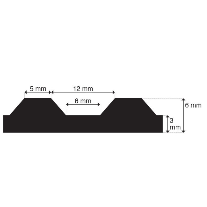 Breedrib rubber vloer 6mm dik 100cm breed