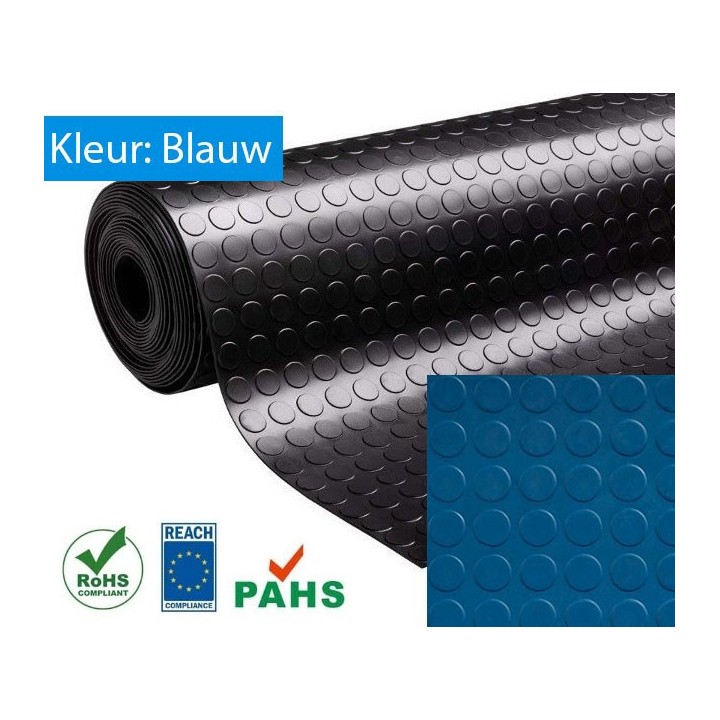 Rubber vloer met noppen profiel blauw 3mm dik 120cm breed Rol lengte 10 meter
