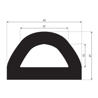 Stootprofiel EPDM volrubber (fenderprofiel) breedte 42mm hoogte 27mm