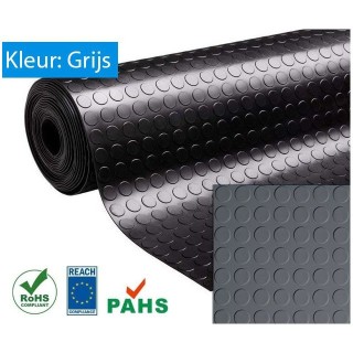 Rubber vloer met noppen profiel grijs 3mm dik 120cm breed Rol lengte 10 meter