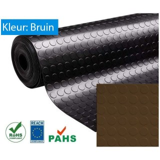 Rubber vloer met noppen profiel bruin 3mm dik  120cm breed  Rol lengte 10 meter