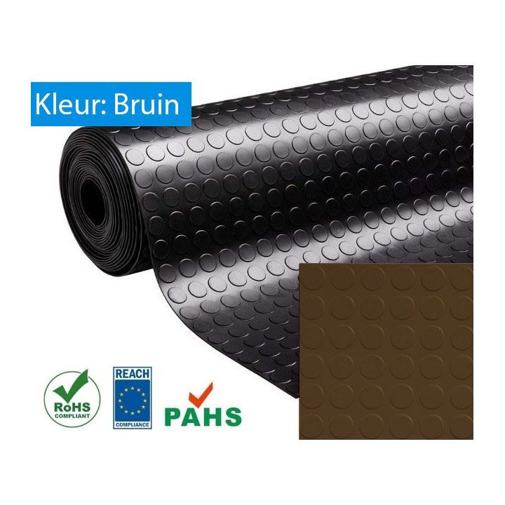 Rubber vloer met noppen profiel bruin 3mm dik  120cm breed  Rol lengte 10 meter