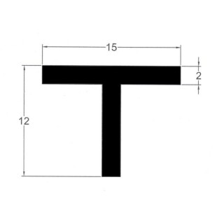 T profiel zwart EPDM rubber 15mm breedte 12mm hoogte 2mm dikte