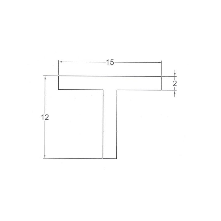 T profiel zwart EPDM rubber 15mm breedte 12mm hoogte 2mm dikte
