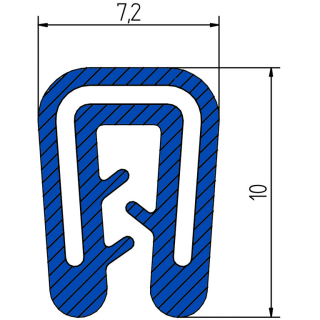Siliconen klemprofiel Blauw FDA keurmerk 7,2 x 10 mm klembereik 1-2 mm
