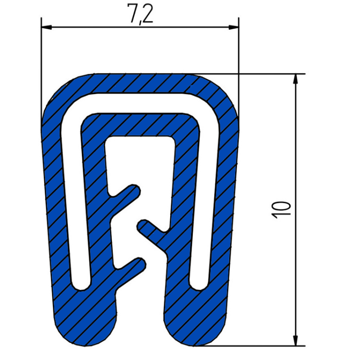 Siliconen klemprofiel Blauw FDA keurmerk 7,2 x 10 mm klembereik 1-2 mm