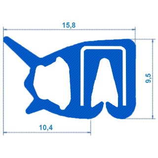 Siliconen klemprofiel blauw met kraal FDA keurmerk 15,8 x 9,5 mm klembereik 2,0 - 2,5 mm