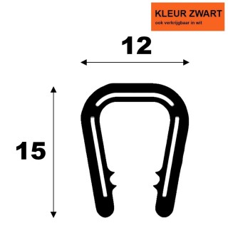PVC klemprofiel met metalen klemband breedte 12mm hoogte 15mm klembereik 6-8mm