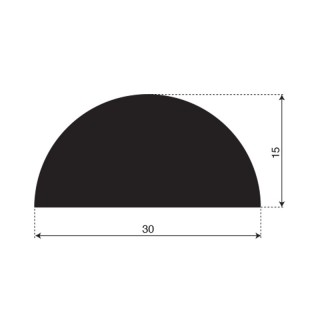 Volrubber EPDM half rond profiel breedte 30mm hoogte 15mm