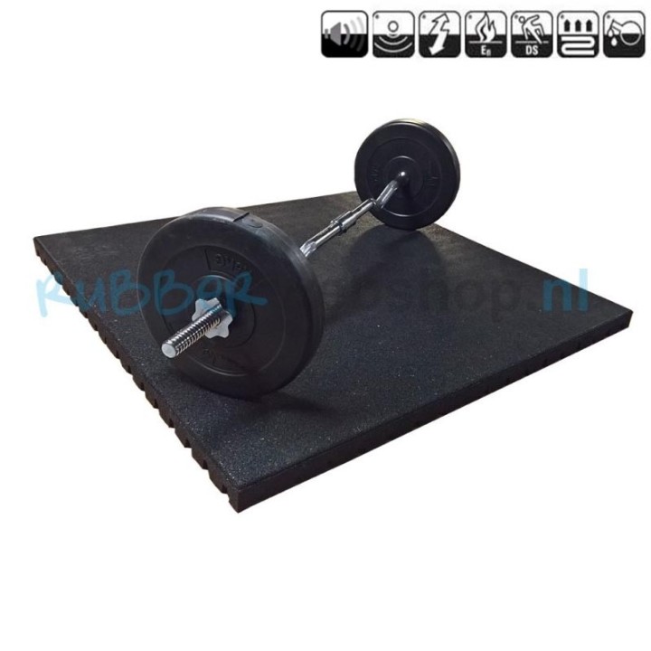 Sportvloer rubber tegel ZWART 100cm x 100cm 4.3cm dik