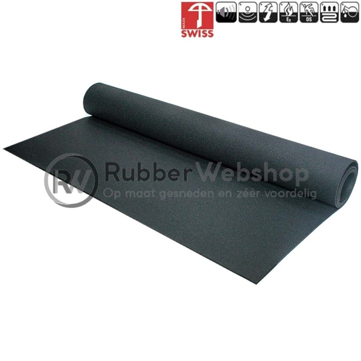Hi-Tech Sportvloer Granulaat Zwart Breedte 125cm Dikte (maak keuze)  Rol 10 meter