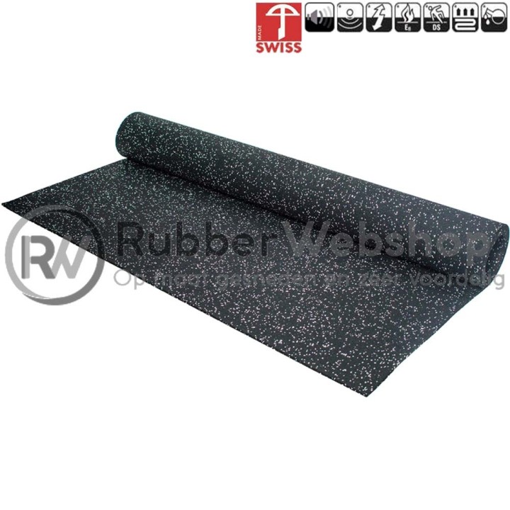 Hi-Tech Sportvloer Granulaat Zwart/Grijs Breedte 125cm Dikte (maak keuze)  Rol 10 meter