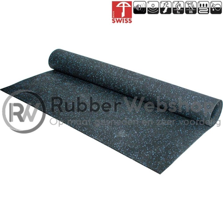 Hi-Tech Sportvloer Granulaat Zwart/Blauw Breedte 125cm Dikte (maak keuze)  Rol 10 meter