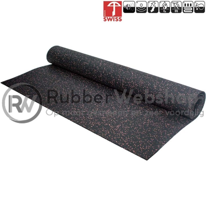 Hi-Tech Sportvloer Granulaat Zwart/Rood Breedte 125cm Dikte (maak keuze)  Rol 10 meter