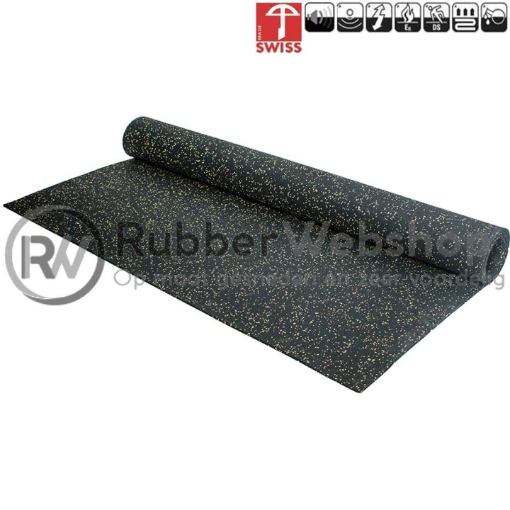 Hi-Tech Sportvloer Granulaat Zwart/Geel Breedte 125cm Dikte 6mm  Rol 10 meter