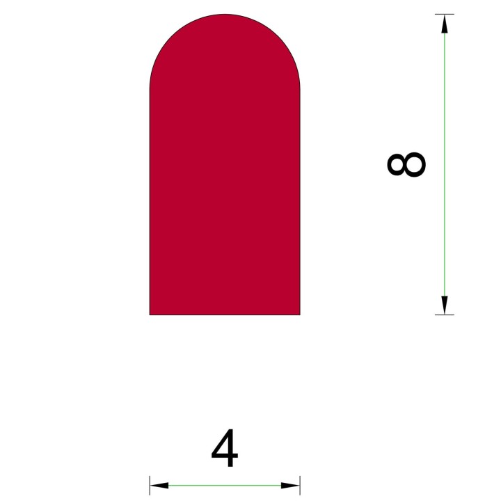 Siliconen halfrond profiel rood voedingskwaliteit 4x8mm