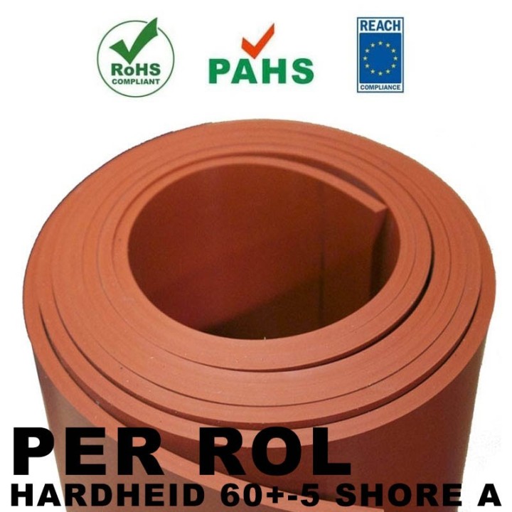 Siliconen Plaatrubber Rood 120cm breed Verschillende diktes beschikbaar Rol 10 meter