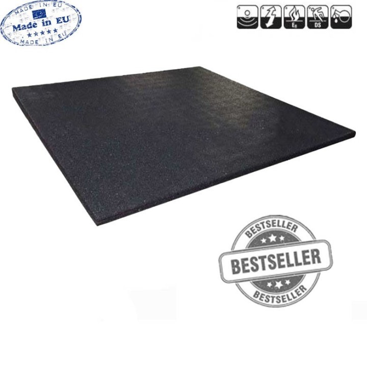 PREMIUM naadloos zonder voegen lasergesneden Sportvloer rubber tegel ZWART - fijne korrel 100x100cm 1cm dik