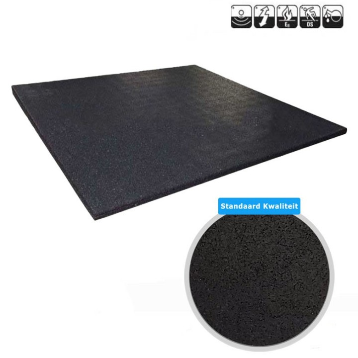 Sportvloer rubber tegel ZWART - fijne korrel 100x100cm 1.5cm dik