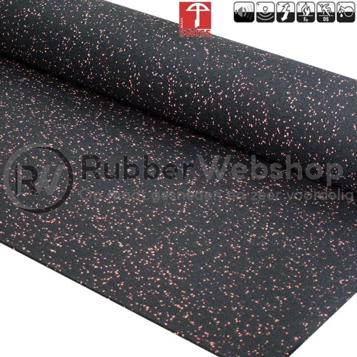 Hi-Tech Sportvloer Granulaat Zwart/Rood Breedte 125cm Dikte (maak keuze)  Rol 10 meter