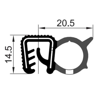 EPDM Rubber klemprofiel met mosrubber kraal aan de zijkant 14,5x20,5mm klembereik 5,0-6,0mm