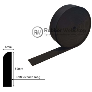 Rubber Plint 100% EPDM volrubber met zelfklevende laag 50x5mm