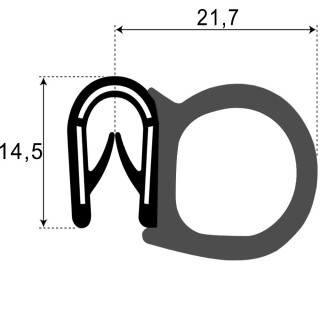 PVC Klemprofiel met mosrubber kraal aan de zijkant 14.5x21.7mm klembereik 1-4mm