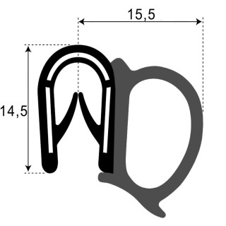 PVC Klemprofiel met mosrubber kraal aan de zijkant 14.5x15.5mm klembereik 1-4mm