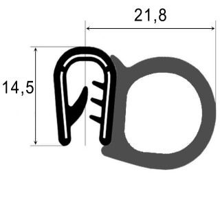 EPDM Rubber klemprofiel met mosrubber kraal aan de zijkant 14,5x21,8mm klembereik 2,0-5,0mm