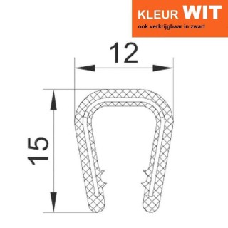 PVC klemprofiel met metalen klemband wit breedte 12mm hoogte 15mm klembereik 6-8mm