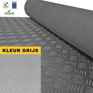 Premium Traanplaat rubber vloer GRIJS 3mm dik 140cm breed - Rol 10 meter