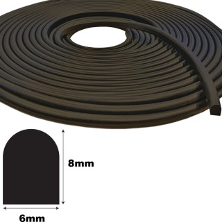 Mosrubber EPDM half rond snoer 6x8mm Zwart Rol 100 meter