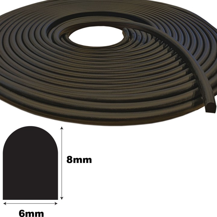 Mosrubber EPDM half rond snoer 6x8mm Zwart Rol 100 meter