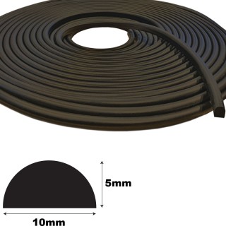 Mosrubber EPDM half rond snoer 10x5mm Zwart Rol 100 meter