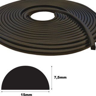 Mosrubber EPDM half rond snoer 15x7,5mm Zwart Rol 100 meter
