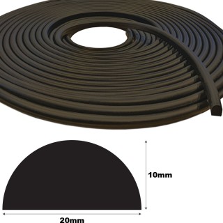 Mosrubber EPDM half rond snoer 20x10mm Zwart Rol 50 meter