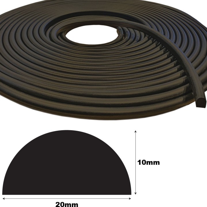Mosrubber EPDM half rond snoer 20x10mm Zwart Rol 50 meter
