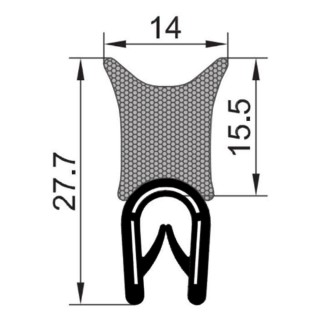 PVC klemprofiel met mosrubber nok boven 27,7x14mm Klembereik 1-4mm