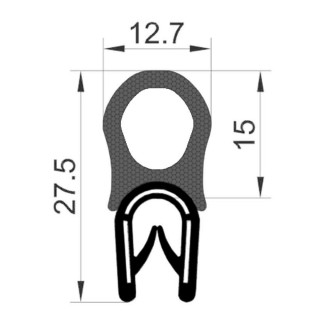 PVC klemprofiel met mosrubber kraal boven 27,5x12,7mm Klembereik 1-4mm