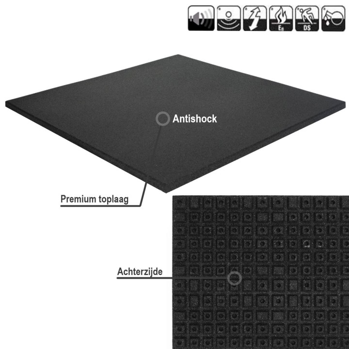 Premium Sportvloer rubber tegel ZWART 100x100cm 3cm dik