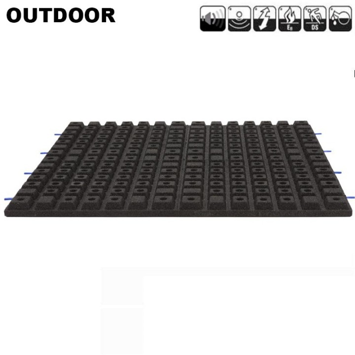 Sportvloer rubber tegel OUTDOOR ZWART incl. Pin/Gat verbinding 100cm x 100cm 4.3cm dik