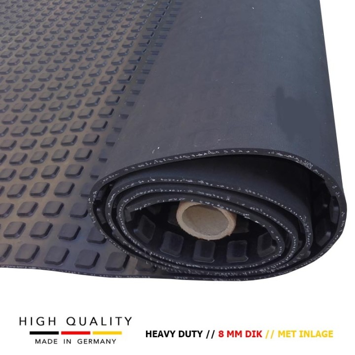 Vierkante noppen rubber vloer Heavy Duty 8 mm dik met inlage 140cm breed